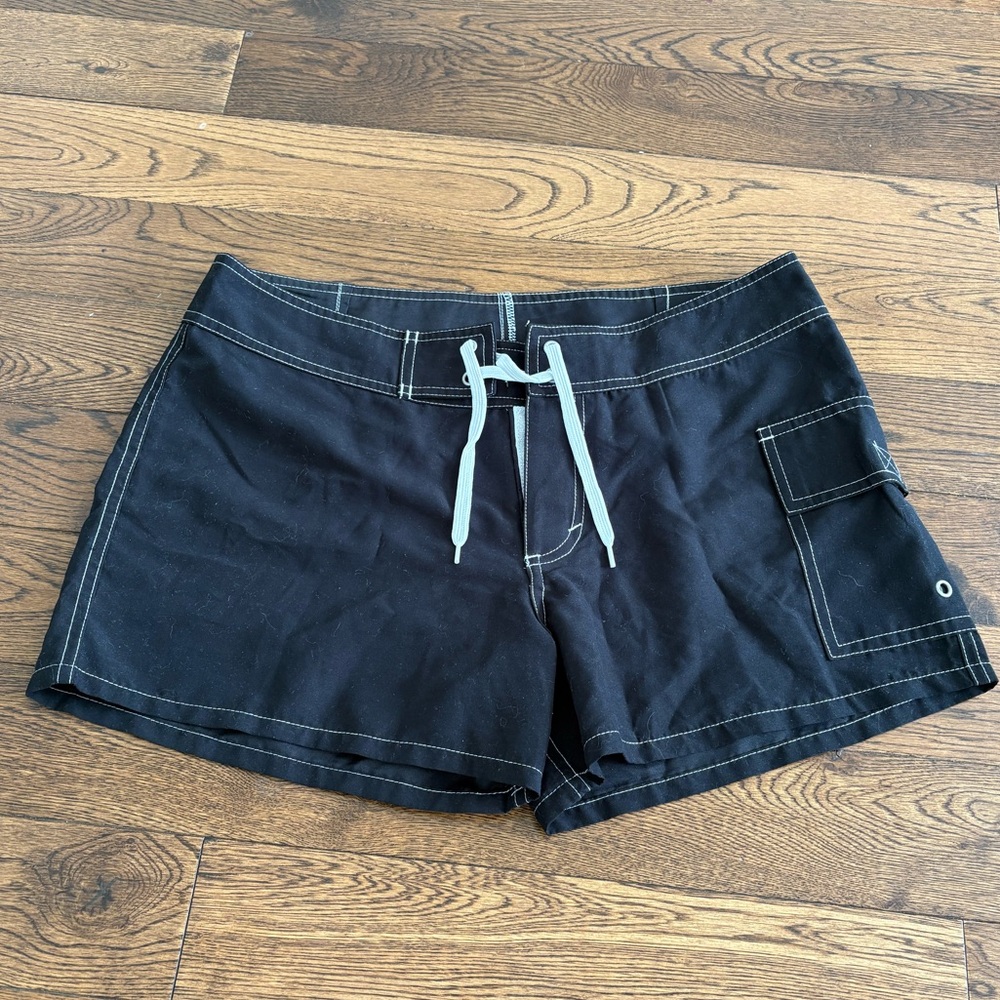 Miken Women's Black Swim Shorts with White Drawstring Size Medium